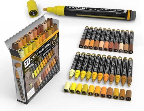 Miniatura 13 de TOOLI-ART Juego de 22 rotuladores de pintura acrílica, serie Pro Color, punta media de 0.118 pulgadas para pintura de roca, vidrio, tazas, madera