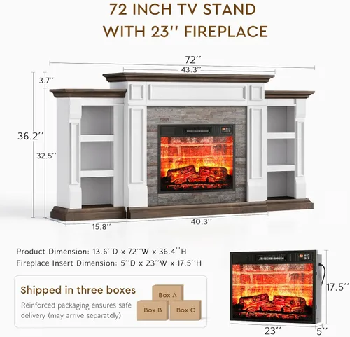 Miniatura 8 de LGHM Chimenea eléctrica de 72 pulgadas con repisa, soporte de TV para televisores de hasta 80 pulgadas, centro de entretenimiento estilo granja