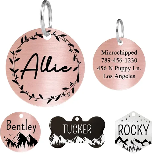 Miniatura 36 de Ultra Joys - Etiquetas de identificación de mascotas de acero inoxidable - Grabado personalizado en la parte delantera y trasera, etiquetas
