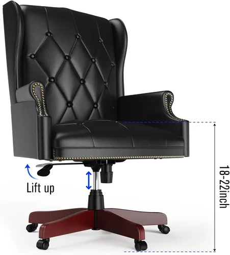 Miniatura 5 de Silla de oficina ejecutiva de cuero negro con respaldo alto, 330 libras, diseño ergonómico grueso, asiento y respaldo acolchado grueso silla