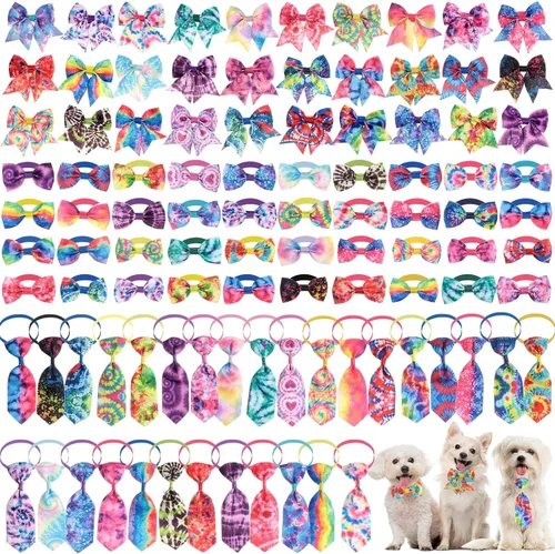 Miniatura 14 de Reginary El juego de 100 piezas de collar de corbatín para perro incluye 40 corbatas para perros y 30 corbatines para cachorros, 30 flores