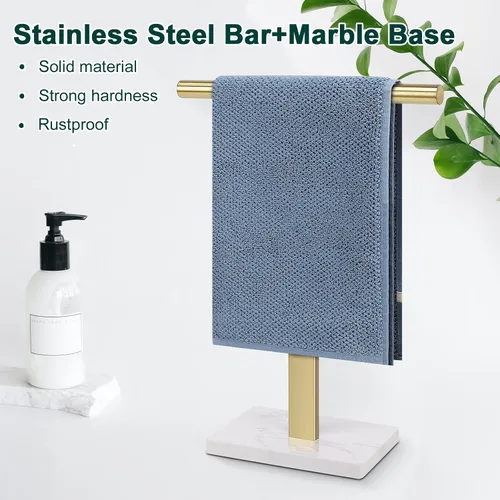 Miniatura 4 de Toallero de mano, soporte de toalla en forma de T para baño, barra de toallero de mano para aparador de cocina, acero inoxidable 304, base de mármol