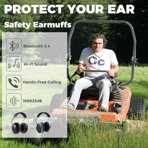 Miniatura 5 de Protección auditiva Bluetooth NRR 25dB micrófono integrado, protección auditiva recargable con Bluetooth, auriculares con cancelación de ruido manos