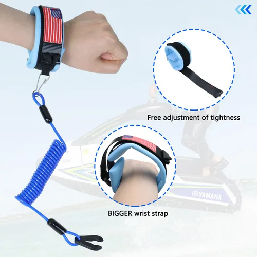 Miniatura 4 de Cordón de interruptor de parada de emergencia para embarcación y moto acuática, correa de muñeca compatible con Yamaha Jet Ski, motor fuera de Azul