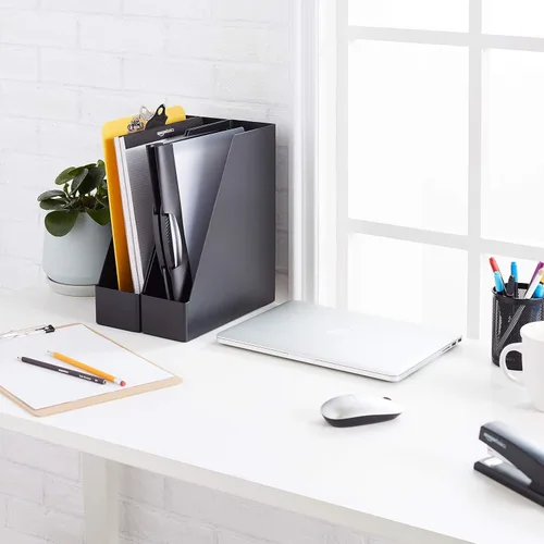 Miniatura 2 de Amazon Basics - Organizador de escritorio de plástico, revistero, color negro, paquete de 2
