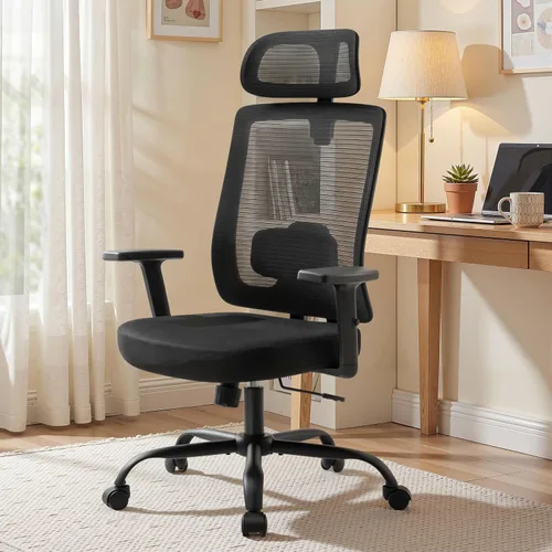 Silla de oficina ergonómica de malla con reposacabezas, cómoda silla de escritorio para sentarse por mucho tiempo, silla de computadora transpirable