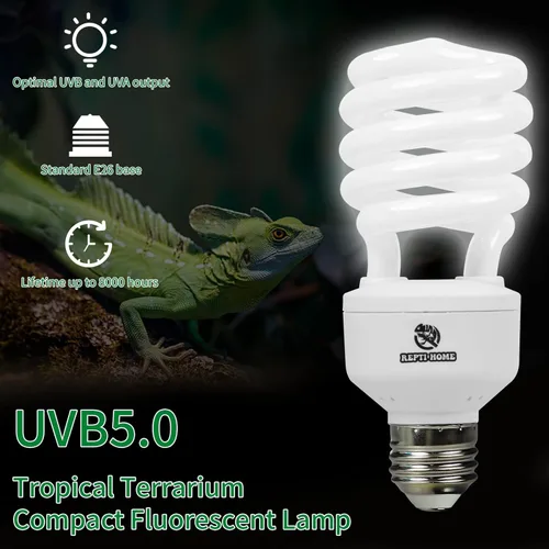 Miniatura 4 de UVB Luz de Reptil 5.0, Bombilla UVA UVB de 13W Tropical y Sub-Tropical para Reptiles, Lámpara Fluorescente Compacta Tropical para Terrario, Bombilla