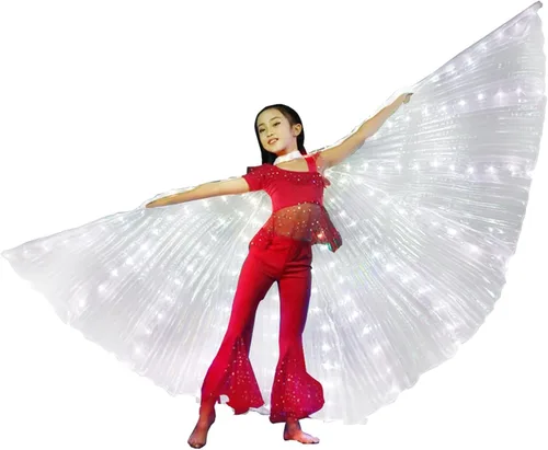 CALIDAKA Alas LED Isis con luces LED alas de danza del vientre alas de ángel LED brillantes con palo telescópico alas de baile del vientre LED para