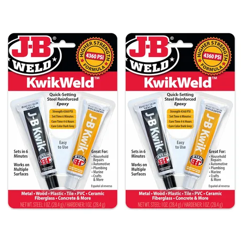 Miniatura 10 de J-B Weld 8276 KwikWeld Pegamento de acero reforzado de rápida adhesión. Pomo de 2 onzas, 2 onza, Blanco