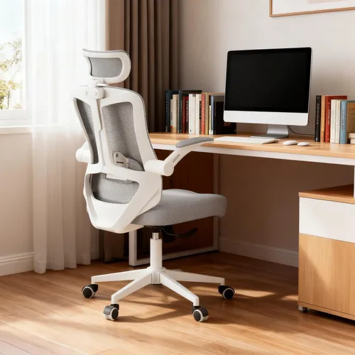 Miniatura 17 de Silla de oficina, silla ergonómica de escritorio cómoda para el hogar, silla de juegos con respaldo medio con ruedas, altura ajustable, soporte