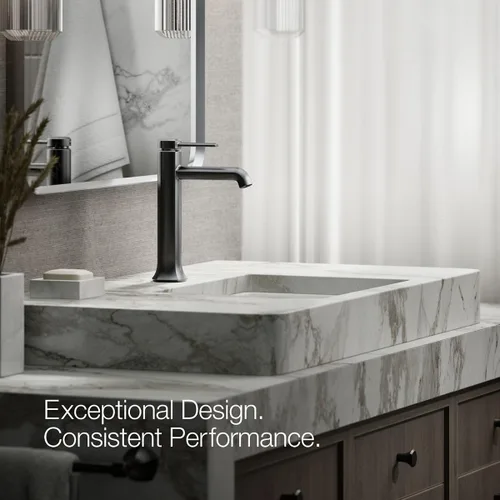 Miniatura 3 de KOHLER 27003-4K-BL - Grifo de baño alto de un solo mango con montaje de drenaje emergente, grifo de lavabo de baño de un agujero, 1.0 gpm, negro