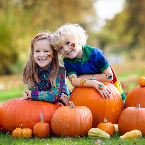 Miniatura 6 de HOWAF 96 piezas de tatuajes temporales de otoño, tatuajes temáticos de otoño para niños, hojas de arce, calabaza, tatuaje temporal falso para otoño