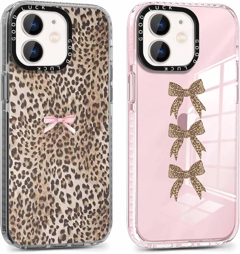 Miniatura 12 de Pack de 2 Fundas con Estampado de Guepardo para Apple iPhone 13 / iPhone 14 de 6.1 Pulgadas, Funda Transparente Linda Coquette con Patrones