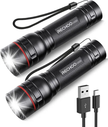 Miniatura 26 de RECHOO Linterna recargable, 1 unidad, luz brillante de grado militar, altos lúmenes con enfoque ajustable y 3 modos de iluminación, linterna LED