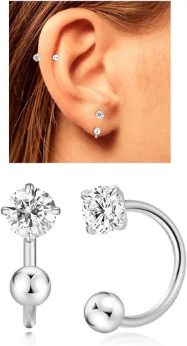 Miniatura 12 de Aretes Huggie de medio aro para mujeres y niñas, pequeños aretes de cartílago, aretes de botón con piedra natal para mujeres, aretes de botón