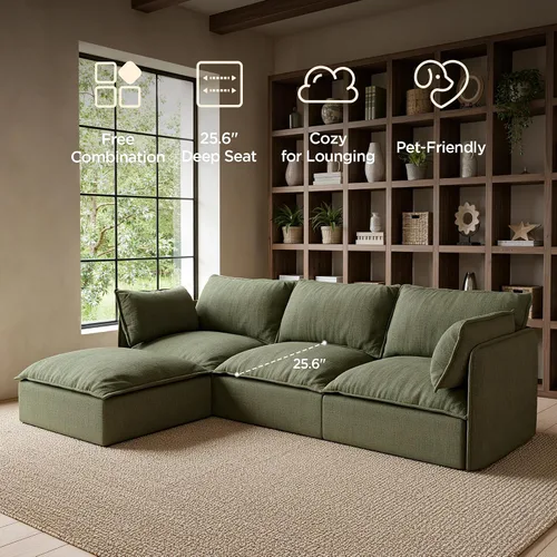 Miniatura 7 de Acanva Sofá modular modular para sala de estar, cómodo sofá convertible en nube, sofá de gran tamaño con otomana y fundas de felpilla lavables