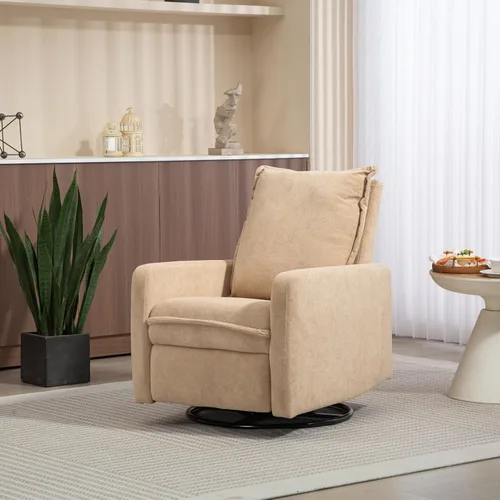 Miniatura 5 de Mecedora giratoria para cuarto de bebé, reclinable, mecedora giratoria manual, reclinable, cómoda, sillas de sala de estar (marrón)