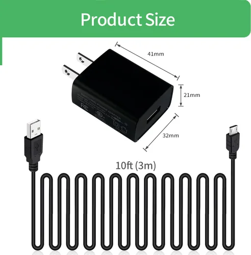 Miniatura 3 de Cable de carga de pared micro USB de 5 V, adaptador de alimentación de CA a CC con cable de alimentación de 9.8 ft de 10 pies para cámara