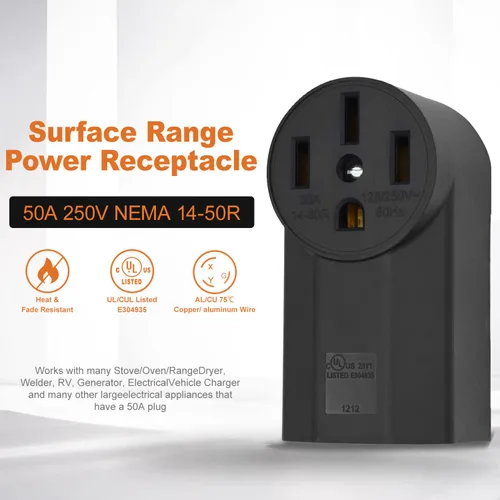 Miniatura 2 de Micmi NEMA 6-30R Receptáculo de alimentación de 2 polos y 3 cables de montaje en superficie, grado industrial 30A 125/250 V, certificación UL, negro