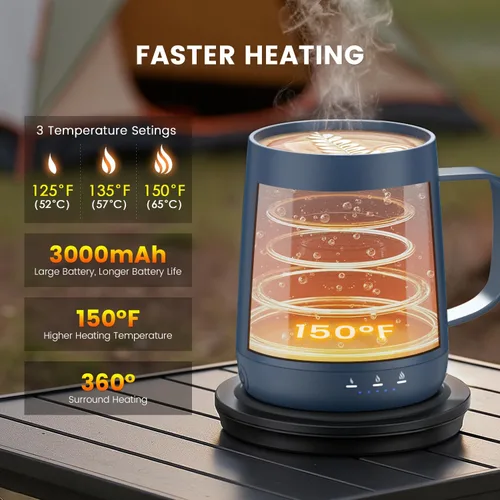 Miniatura 3 de Taza de café inteligente con autocalentamiento, taza de café de control de temperatura de 14 oz, se calienta hasta 150°F, taza de café con Azul