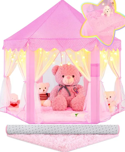 Miniatura 6 de EVOIONOS Tienda de campaña de princesa para niñas, tienda de campaña de castillo para niñas, tienda de campaña de juego de castillo de princesa