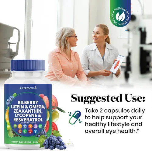 Miniatura 6 de Superfood MD Vitaminas para la salud ocular con arándano luteína y zeaxantina licopeno 40 mg resveratrol extracto de semilla de uva Astaxantina