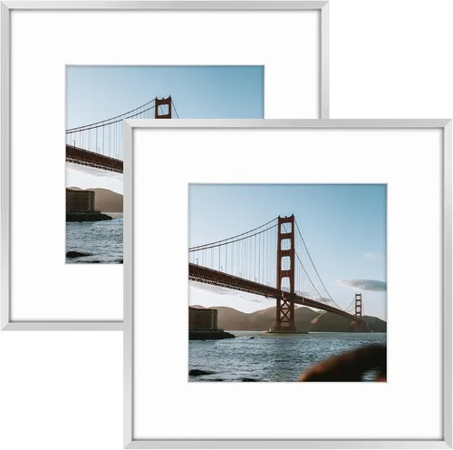 Miniatura 15 de Frametory, Portarretratos de metal de 16 x 24 pulgadas con paspartú para fotos de 12 x 18 pulgadas y vidrio real, colección de marcos de fotos