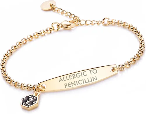 Miniatura 44 de LinnaLove - Pulsera de identificación de alerta médica con cadena Rolo simple pregrabada para mujer