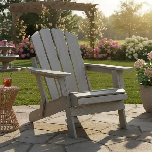 Miniatura 9 de Silla Adirondack plegable de madera de gran tamaño, respaldo y asiento premontados, silla de patio al aire libre Hemlock sólida para jardín, patio