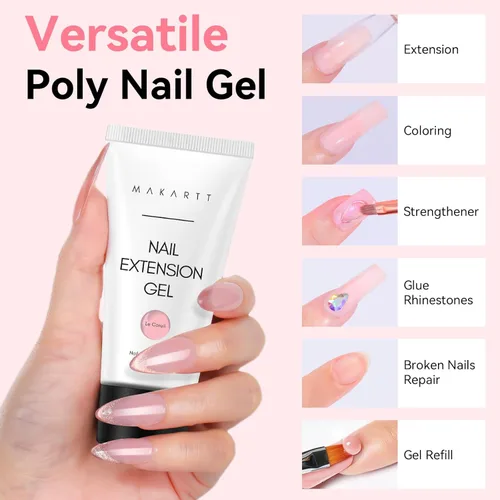 Miniatura 2 de Makartt - Gel de uñas de polietileno: constructor rosa natural de 1.7 oz (50 ml) para extensión de uñas, fortalecedor, diseño de arte de uñas