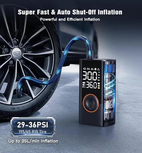 Miniatura 3 de Inflador de neumáticos, compresor de aire portátil, inalámbrico, mini bomba de aire con medidor de presión digital, inflador de 150 PSI, inflado
