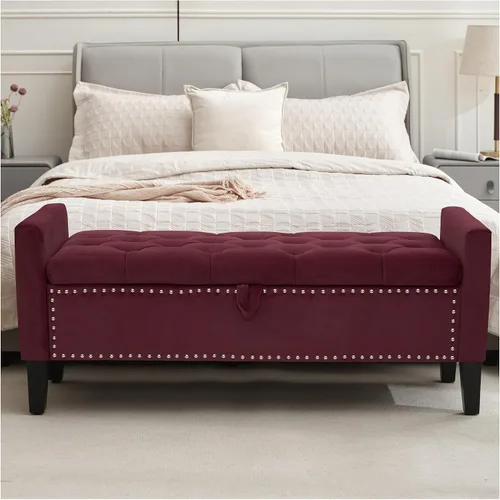 Miniatura 15 de Banco otomano de almacenamiento, reposapiés tapizado de terciopelo para dormitorio y sala de estar, asiento copetudo con almacenamiento, patas