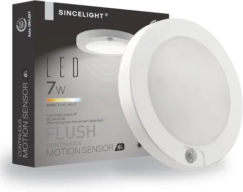 SINCELIGHT PIR - Lámpara de techo LED con sensor de movimiento de 7 W (Φ6 pulgadas/5.748 in), encendido/apagado automático, activación por Blanco
