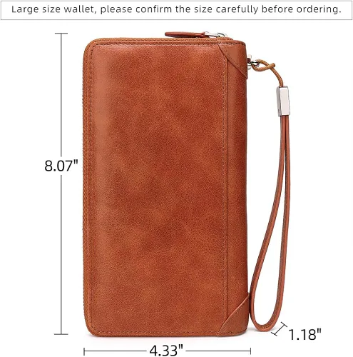 Miniatura 4 de DORISJACKY Cartera de cuero para mujer con bloqueo RFID gran capacidad cremallera alrededor de las bolsas de viaje