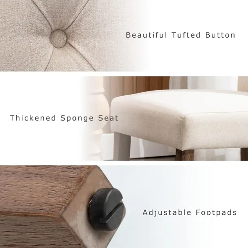 Miniatura 6 de COLAMY Juego de 2 Sillas de Comedor Copetudas, Sillas de Cocina Accent Parsons Tapizadas en Tela Elegante con Patas de Madera Maciza y Asiento Beige