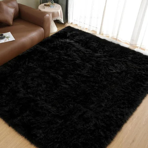 Miniatura 47 de Goolela Alfombra esponjosa de piel sintética de oveja sintética de 4 x 6 pies, color gris, para dormitorio, mesita de noche, alfombra suave de felpa