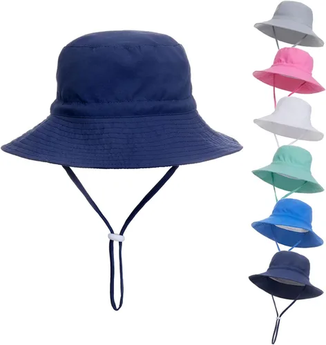Sombrero de sol para bebé de verano UPF 50+, sombrero de pescador de ala ancha, sombreros de playa para bebés niños y niñas de 0 a 6 años