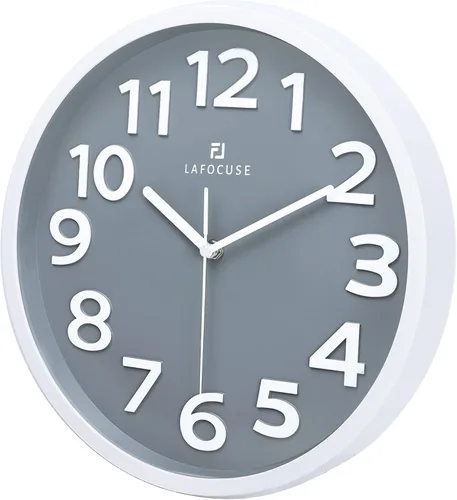 Miniatura 5 de Lafocuse Moderno reloj de pared gris con números grandes 3D silencioso sin Tic Tac, 11.8 in, fácil de leer, decorativo para sala de estar