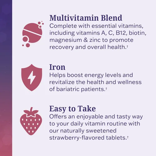 Miniatura 5 de BioSchwartz Multivitamínico bariátrico con hierro, 60 tabletas masticables, suministro para 30 días, probado por terceros, multivitamínico