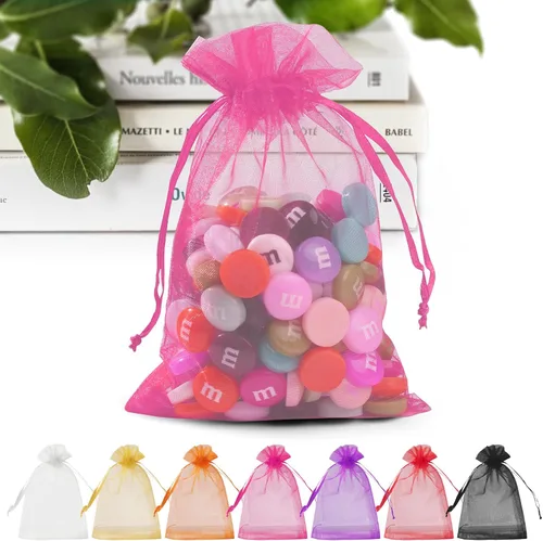 Miniatura 13 de ANZNKU Paquete de 50 bolsas de organza pequeñas de 4 x 6 pulgadas, bolsa de regalo, bolsa de malla transparente, bolsas de regalo blancas con Blanco