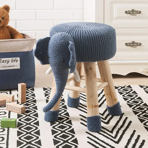 Miniatura 3 de AC Pacific Woodland - Taburete de elefante para niños, silla otomana de madera con temática de animales con tela de felpa suave, patas de madera