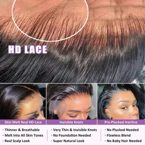 Miniatura 4 de Pelucas de cabello humano ondulado con encaje frontal de 30 pulgadas, 13 x 6, densidad 200, color marrón, pelucas para mujer Negro Natural 200