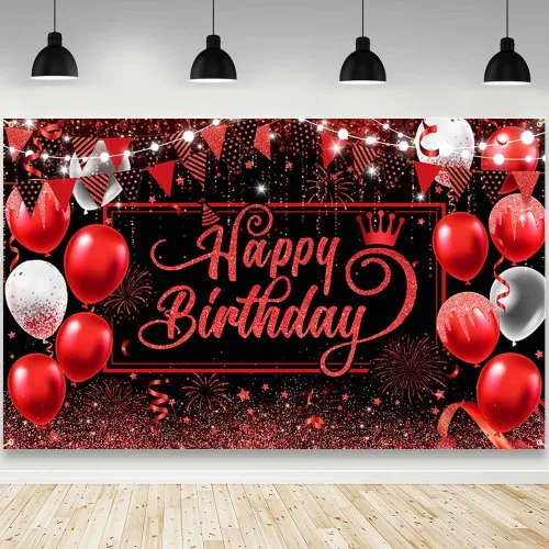 Miniatura 7 de AIBIIN Telón de fondo de feliz cumpleaños para hombre, fondo de fotografía dorado, globos negros, decoraciones de fiesta de cumpleaños, pancarta