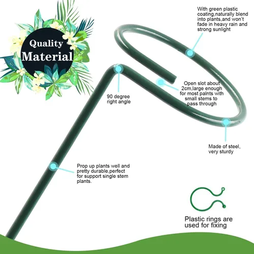 Miniatura 6 de HiGift Paquete de 5 estacas de soporte para plantas, soporte de flores de un solo tallo para jardín, anillos de soporte de jaula de plantas