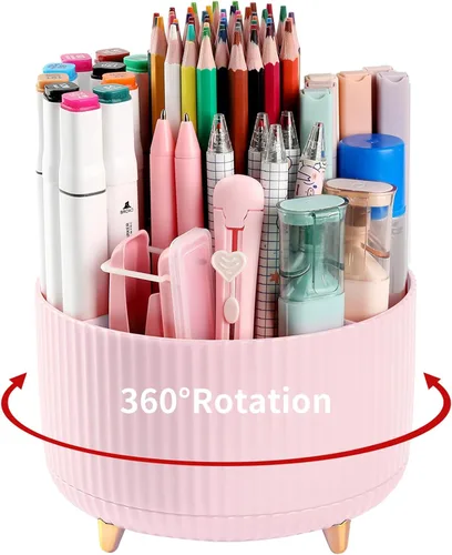 Miniatura 13 de Soporte para Lápices y Bolígrafos de Escritorio, Organizador Giratório de 5 Ranuras de 360° para Escritorio, Organizador de Suministros de Papelería