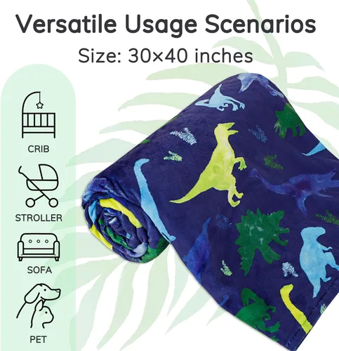 Miniatura 4 de Manta para niños pequeños de dinosaurios de felpa súper suave con respaldo de puntos, impresa en multicolor Manta de dinosaurio para bebé