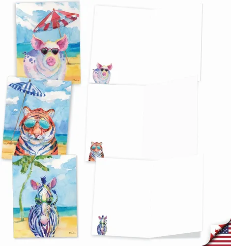 Miniatura 4 de The Best Card Company Surtido divertido juego de tarjetas de felicitación en blanco de acuarela de vida silvestre, incluye 10 diseños únicos