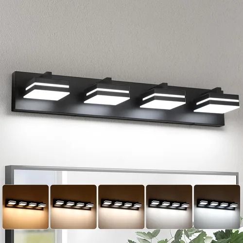 Miniatura 8 de Joossnwell Luces negras de tocador para baño, regulables, 5CCT (3 luces, 19.69 pulgadas), modernas lámparas de baño sobre espejo LED para tocador