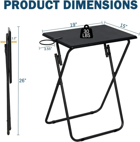 Miniatura 2 de LOFTEY Mesa con bandeja de TV, mesa plegable para TV, mesas de TV portátiles para sala de estar, mesa auxiliar plegable resistente para comer