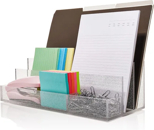 Miniatura 8 de Organizador de escritorio acrílico para suministros de oficina y accesorios de escritorio, 12.5 x 5.5 x 4 pulgadas y 0.197 in de acrílico